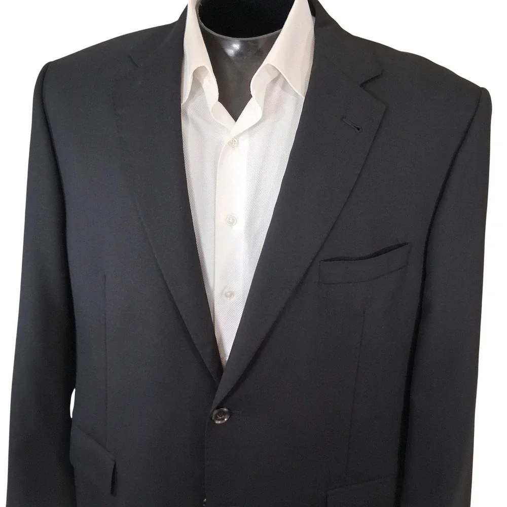 Jos. A. Bank Blazer Mens 44R Black Rust Lining 100% Wool Double Vent Sport Coat